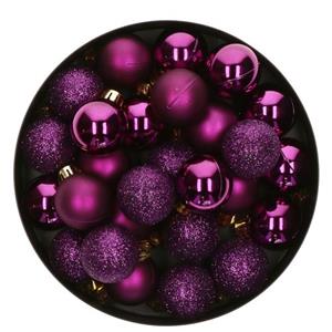 Decoris Mini Kerstballen - 14x -paars 3 Cm -kunststof
