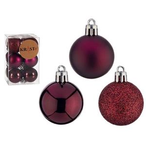 Krist+ Kleine Kerstballen - 12x Stuks -wijn/bordeaux Rood - Kunststof-4 Cm