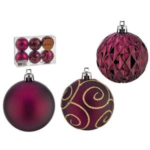 Krist+ Luxe Kerstballen - 6x Stuks - Wijn Rood - Kunststof-6 Cm