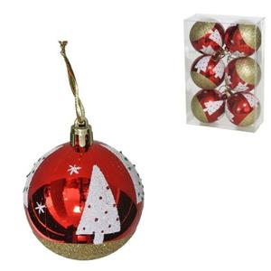 Gerimport Gedecoreerde Kunststof Kerstballen - 6x St - 6cm - Rood Met Kerstboom