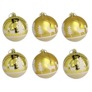 Gerimport Kerstballen - Goudkleurig - 6st - Gedecoreerd - D6 Cm