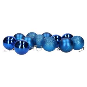 Gerimport Kerstballen - 12st - Blauw - Mat/glans/glitter - D6 Cm