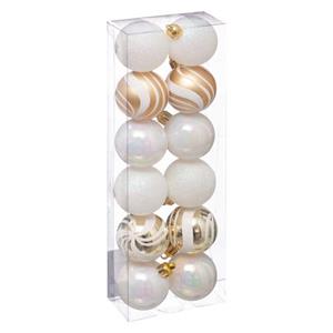 ATMOSPHERA Kerstballen 12x -kunststof - Parelmoer Wit/goud - 4 Cm