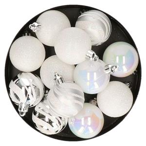 ATMOSPHERA Kerstballen - 12x - Kunststof - Mix Wit/zilver - 4 Cm