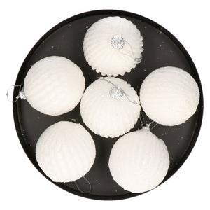 Krist+ Luxe Kerstballen - 6x Stuks - Wit Relief - Kunststof-6 Cm