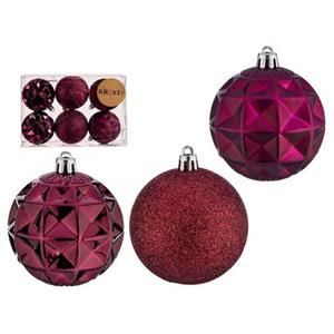 Krist+ Luxe Kerstballen - 6x Stuks - Wijn Rood - Kunststof-7 Cm