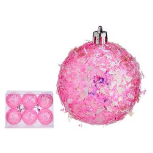 Krist+ Kerstballen - 6x Stuks - Roze - Kunststof - Glitter