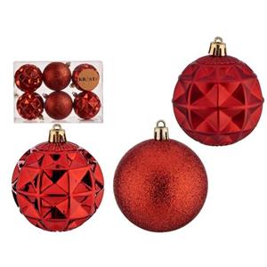 Krist+ Luxe Kerstballen - 6x Stuks - Rood - Kunststof-7 Cm