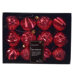 Decoris Kunststof Kerstballen Luxe- 12x- 8 Cm -rood