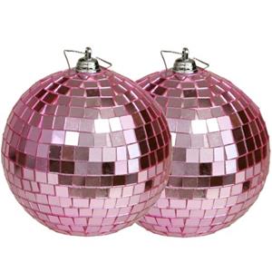 Othmar Decorations Kerstballen - Disco - 2x St - Roze - 10 Cm