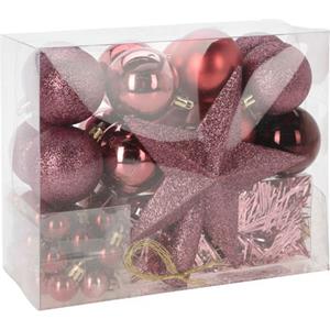 Christmas Decoration s Kerstversiering Set -54-dlg -roze-kunststof