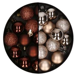 Kerstballen Mini - 40x - Champagne En Donkerbruin - 3 Cm - Kunststoff