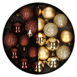 Kerstballen Mini - 40x - Goud En Donkerbruin - 3 Cm - Kunststoff