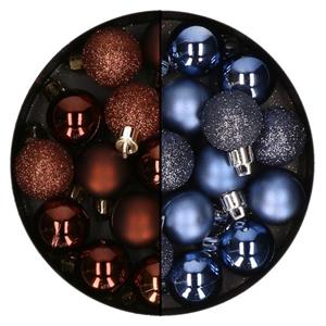 Kerstballen Mini - 40x - Donkerblauw En Donkerbruin - 3 Cm - Kunststoff