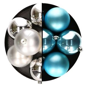 Decoris Kerstballen - 12x St - 8 Cm - Zilver En Blauw -plastic