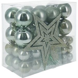 Christmas Decoration s Kerstballen Set 3,4,6 Cm - Met Ster Piek - Mintgroen