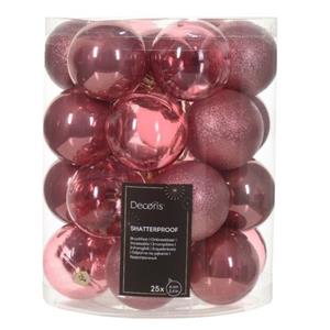 Decoris Kunststof Kerstballen - 25x Stuks - 8 Cm -oudroze