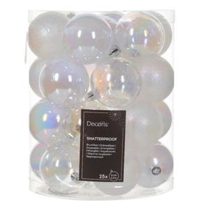 Decoris Kunststof Kerstballen - 25x Stuks - 8 Cm -transparant Parelmoer