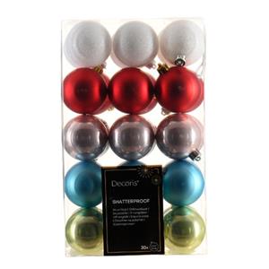 Decoris Kerstballen -30x - Gekleurd - 6 Cm - Kunststof