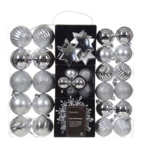 Decoris Kerstballen En Ornamenten - 40x - Kunststof - Zilver - Mix