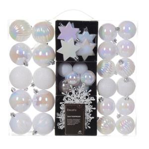 Decoris Kerstballen En Ornamenten - 40x - Kunststof - Parelmoer Wit - Mix