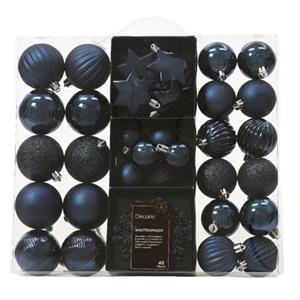 Decoris Kerstballen En Ornamenten - 40x - Kunststof - Donkerblauw - Mix