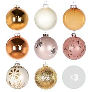 Bloomique Kerstballen Set Glas - Set Van 24 Stuks – Incl. Haakjes – Breekbaar – Roze - ⌀8 Cm
