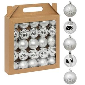 Feeric lights & Christmas Feeric Christmas Gedecoreerde Kerstballen -25x - 6cm - Zilver/wit