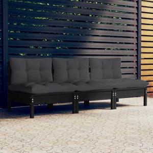 vidaXL Gartenbank 3-Sitzer-Gartensofa mit Anthrazit Kissen Massivholz Kiefer