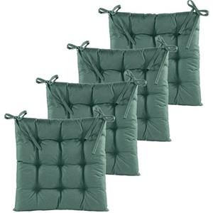 Anna's Collection Stoelkussen Gewatteerd - 4x - Donker Groen - 38 X 38 Cm