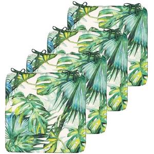 Anna's Collection Stoelkussen Monstera - 4x - Wit/groen - 40 X 40 Cm