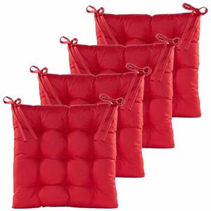 Anna's Collection Stoelkussen Gewatteerd - 4x - Rood - 38 X 38 Cm