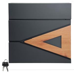 ml-design Briefkasten mit Zeitungsfach, 37x36,5x11 cm, Anthrazit/Holzoptik, aus Stahl, Abschließbar mit 2 Schlüssel, Moderner Design Wandbriefkasten mit