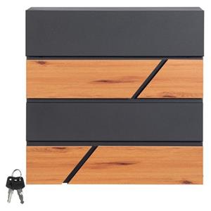 ML-Design Briefkasten mit Zeitungsfach, 37x36,5x11 cm, Anthrazit/Holzoptik, aus Stahl, Abschließbar 2 Schlüssel, Wandbriefkasten Postkasten Mailbox