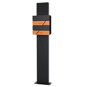 ML-Design Briefkasten mit Zeitungsfach und St&auml;nder, 37x36,5x11 cm, Anthrazit/Holzoptik, Briefkastenst&auml;nder Anthrazit 170cm, Briefkastenanlage