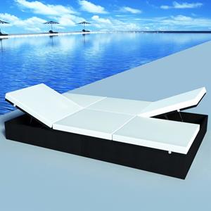 VidaXL Ligbed tweepersoons met kussen poly rattan zwart