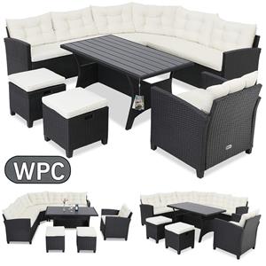Casaria Polyrotan Loungeset Zwart/Crème incl. kussens