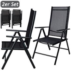2er Set Alu Gartenstuhl Hochlehner 8-fach verstellbare Lehne Klappbar Wetterfest Aluminium Klappstuhl Set Anthrazit - Casaria