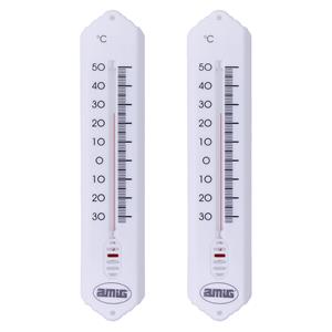 Amig Thermometer binnen/buiten - 2x - kunststof - wit - 19 x 5 cm -