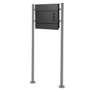 Ecd germany Stand Brievenbus Met Krantenvak, Brievenbusstandaard Zilver 120cm Antraciet