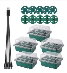 Decoflorall Set van 5 Seed Starter boxen MET kweeklamp 5 lampen 12/60 cellen Vensterbankkasjes met verstelbare ventilatie