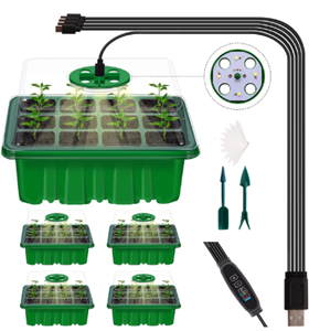 Decoflorall Set van 5 Seed Starter box MET kweeklamp EN DIGITAL CONTROL 5 lampen 12/60 cellen Vensterbankkasjes met verstelbare ventilatie en zaaihulpjes