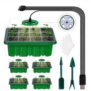 Decoflorall Set van 5 Seed Starter box MET kweeklamp 5 lampen 12/60 cellen en zaaihulpjes Vensterbankkasjes met verstelbare ventilatie  