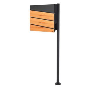 ml-design Briefkasten mit Zeitungsfach und Ständer, 37x36,5x11 cm, Anthrazit/Holzoptik, aus Stahl, Briefkastenständer Anthrazit 120cm, Briefkastenanlage