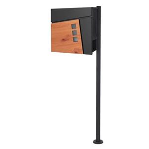 Standbriefkasten mit Zeitungsfach 37x36,5x11 cm Anthrazit/Holzoptik aus Stahl ML-Design