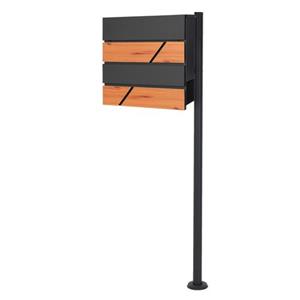 ml-design Briefkasten mit Zeitungsfach und Ständer, 37x36,5x11 cm, Anthrazit/Holzoptik, aus Stahl, Briefkastenständer Anthrazit 120cm, Standbriefkasten