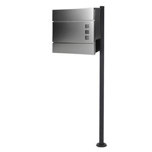 ECD Germany Standbriefkasten mit Zeitungsfach 37x36,5x10,5 cm Silber aus Stahl