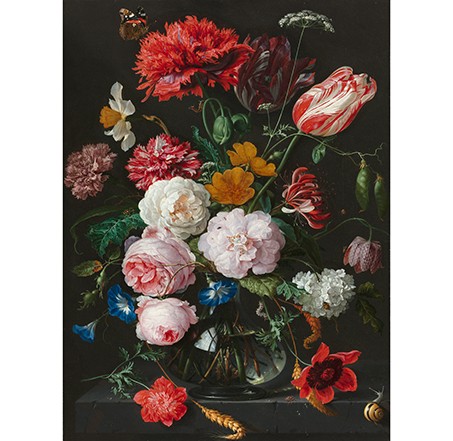 Anna's Collection Buitencanvas op houten frame 58x78 cm stilleven met bloemen in een glazen vaas - 