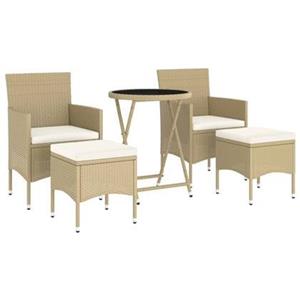 VidaXL 5-delige Bistroset poly rattan en gehard glas beige