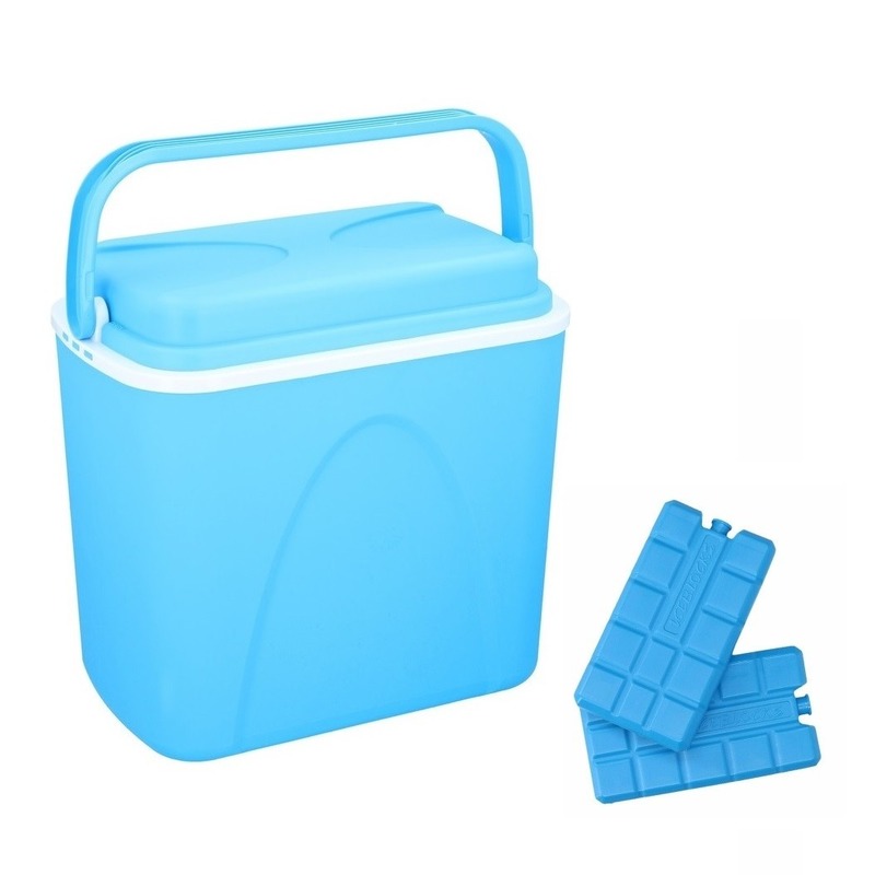 Merkloos Voordelige blauwe koelbox 24 liter inclusief 8 koelelementen -